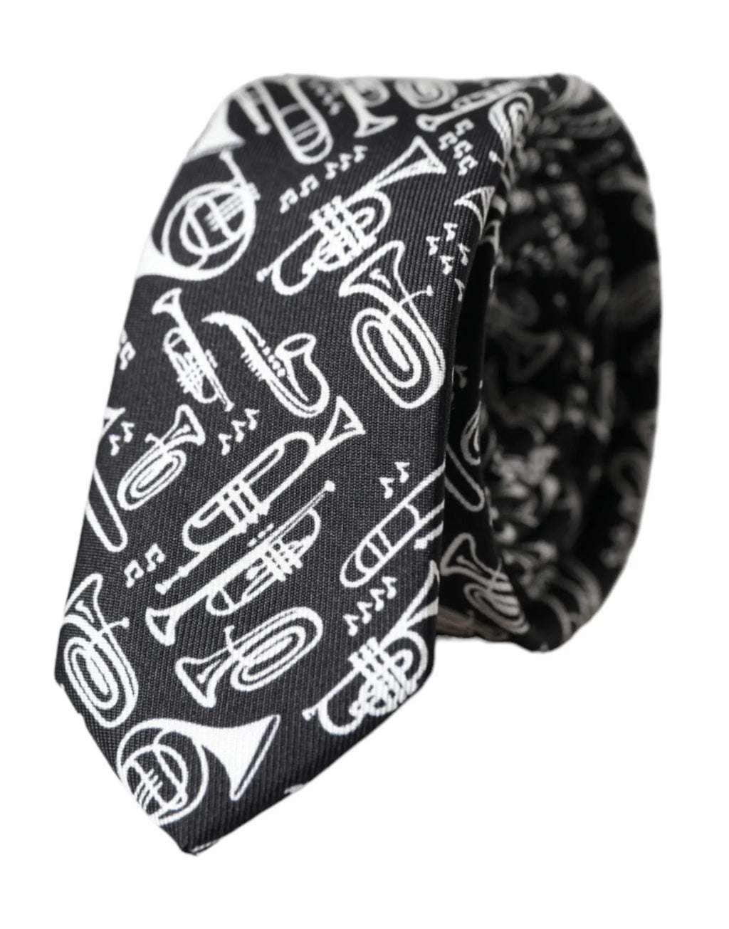 Dolce & Gabbana Black Trumpet Print Silk Adjustable Tie - Zeiniez