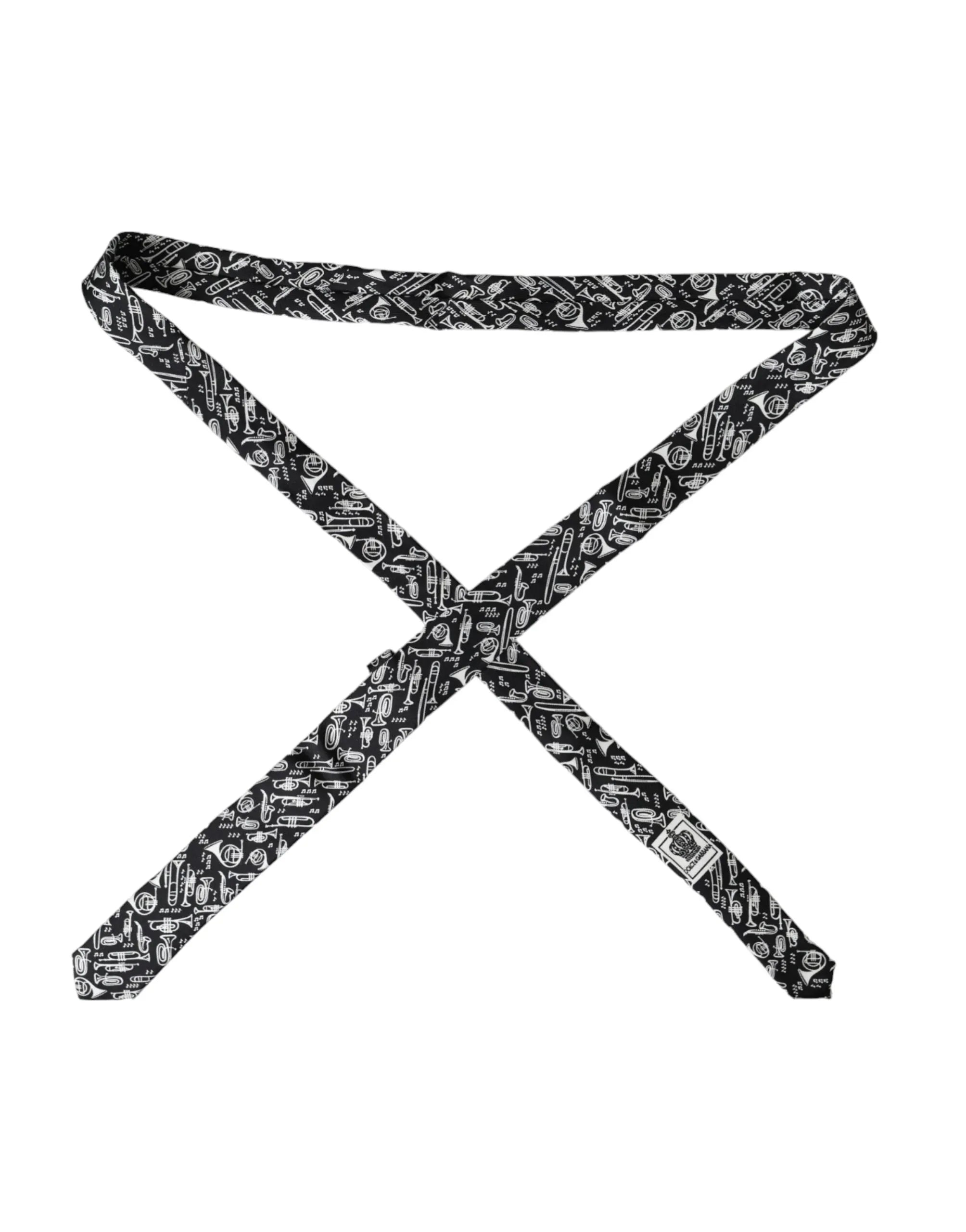 Dolce & Gabbana Black Trumpet Print Silk Adjustable Tie - Zeiniez