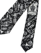 Dolce & Gabbana Black Trumpet Print Silk Adjustable Tie - Zeiniez