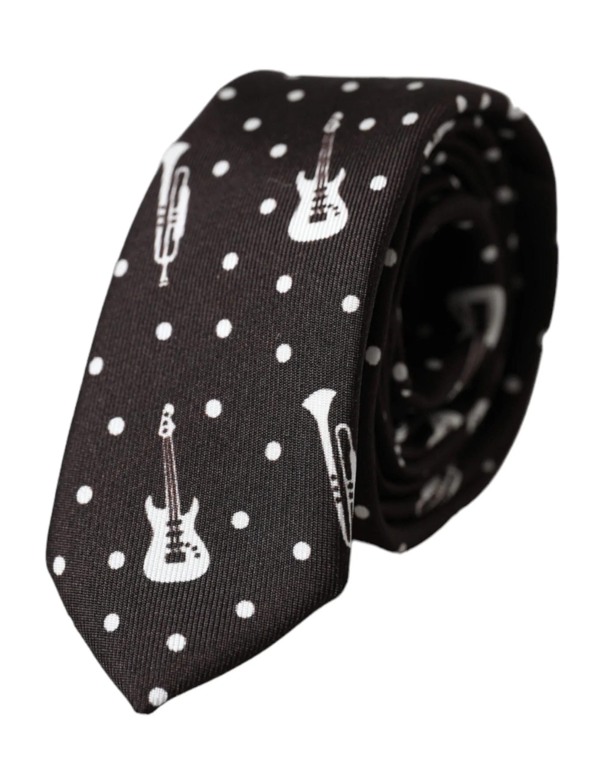 Dolce & Gabbana Black Guitar Print Silk Adjustable Tie - Zeiniez