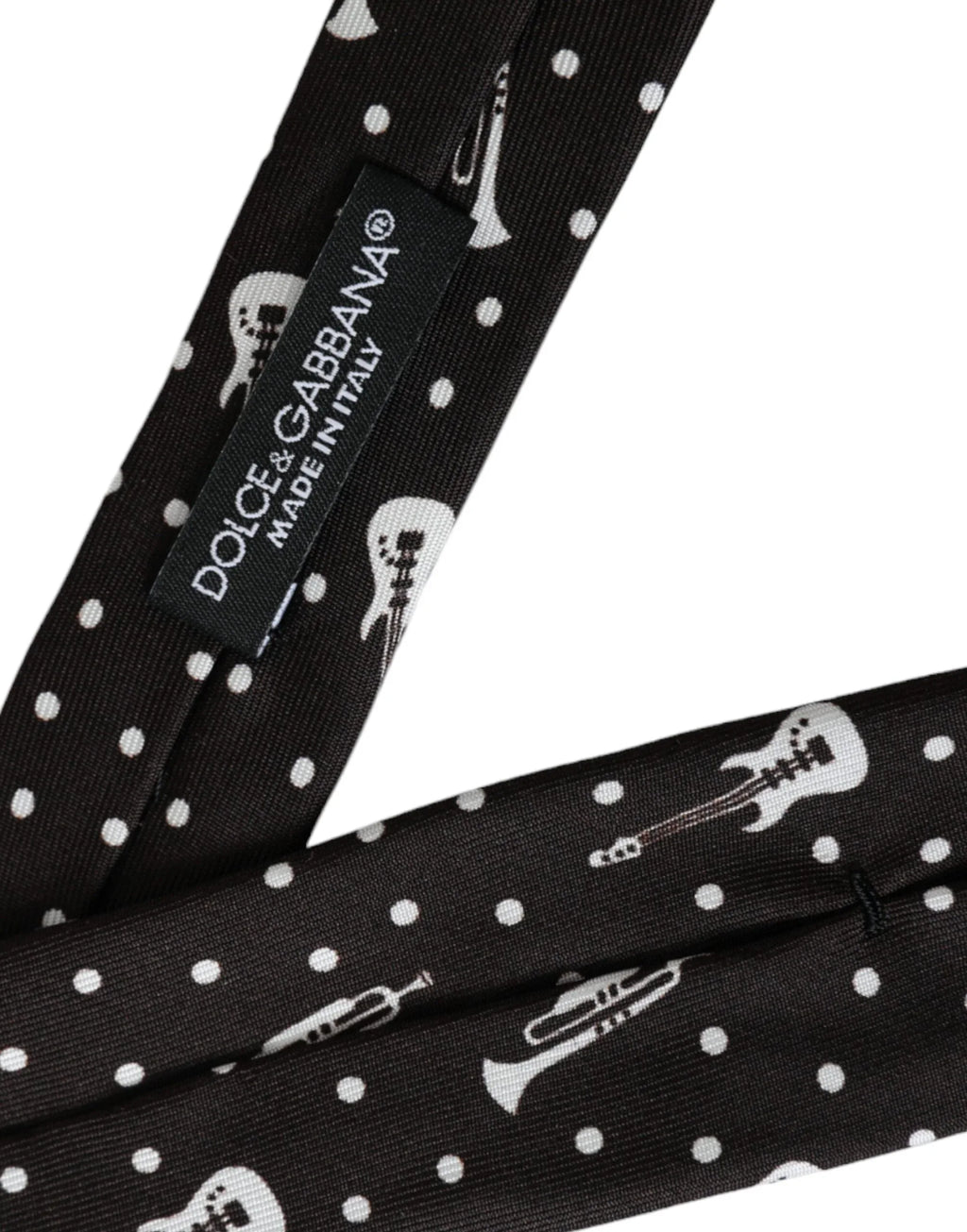 Dolce & Gabbana Black Guitar Print Silk Adjustable Tie - Zeiniez