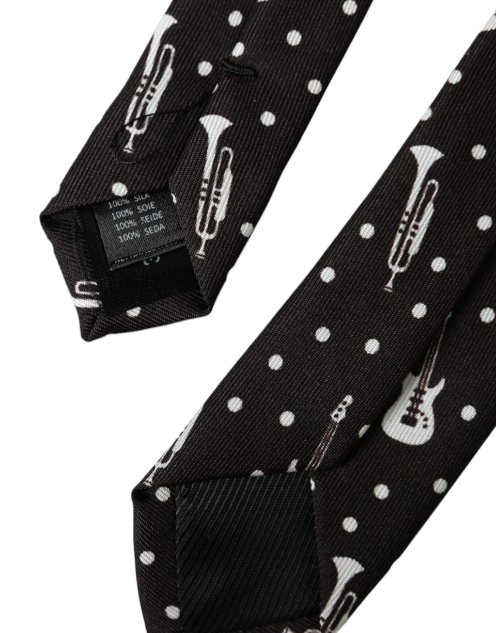 Dolce & Gabbana Black Guitar Print Silk Adjustable Tie - Zeiniez