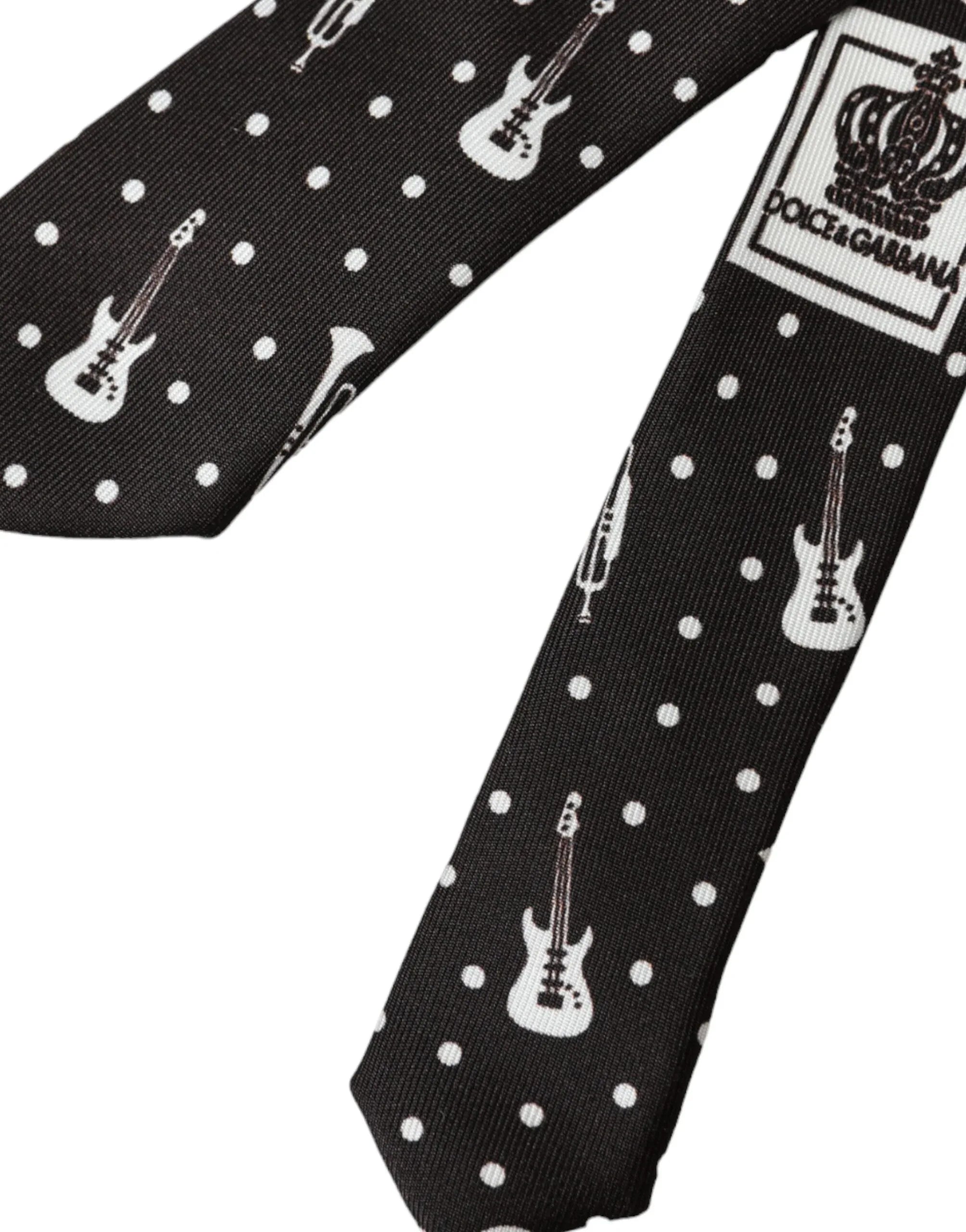 Dolce & Gabbana Black Guitar Print Silk Adjustable Tie - Zeiniez