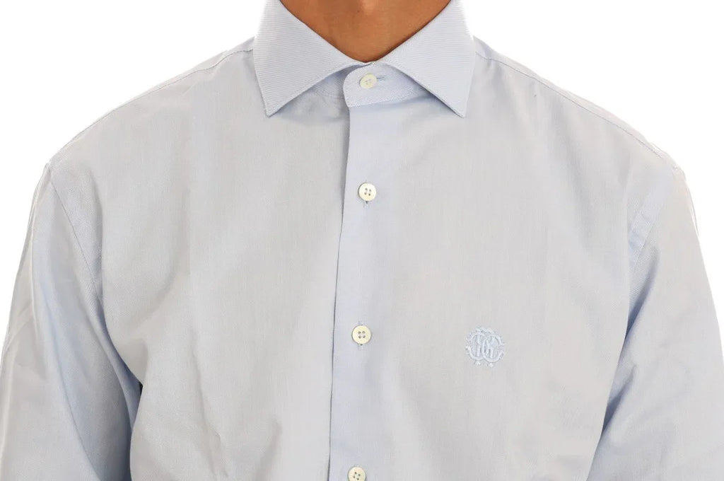 Cavalli Light Blue Cotton Slim Fit Dress Shirt - Zeiniez