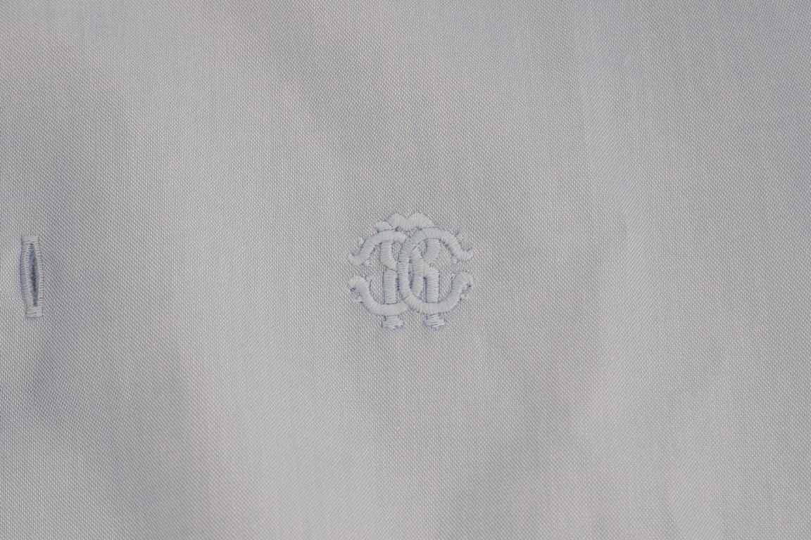 Cavalli Light Blue Cotton Slim Fit Dress Shirt - Zeiniez