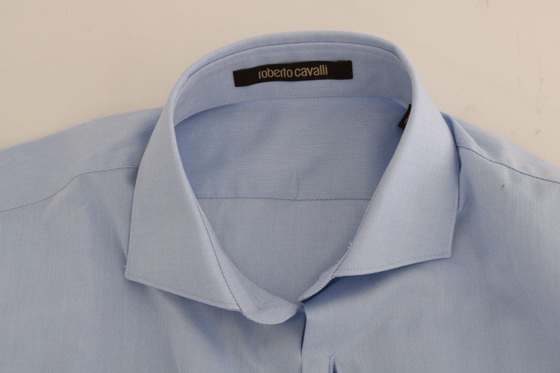 Cavalli Light Blue Cotton Slim Fit Dress Shirt - Zeiniez