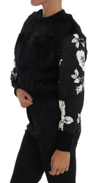 Dolce & Gabbana Black Fur Floral Brocade Zipper Sweater - Zeiniez