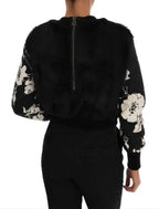 Dolce & Gabbana Black Fur Floral Brocade Zipper Sweater - Zeiniez