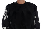 Dolce & Gabbana Black Fur Floral Brocade Zipper Sweater - Zeiniez