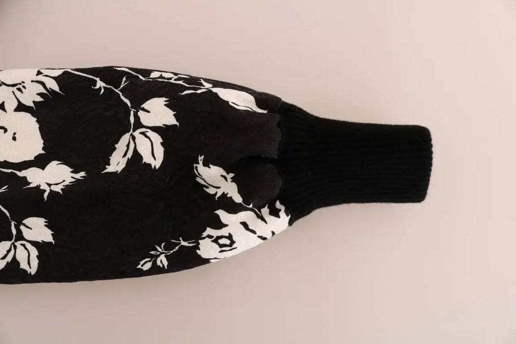 Dolce & Gabbana Black Fur Floral Brocade Zipper Sweater - Zeiniez