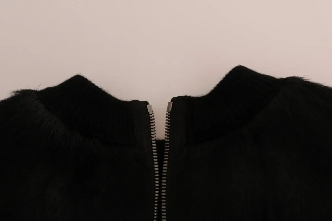 Dolce & Gabbana Black Fur Floral Brocade Zipper Sweater - Zeiniez
