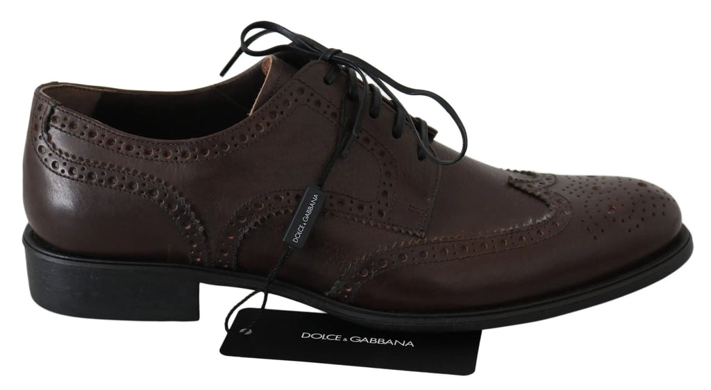 Dolce & Gabbana Brown Leather Brogue Derby Dress Shoes - Zeiniez