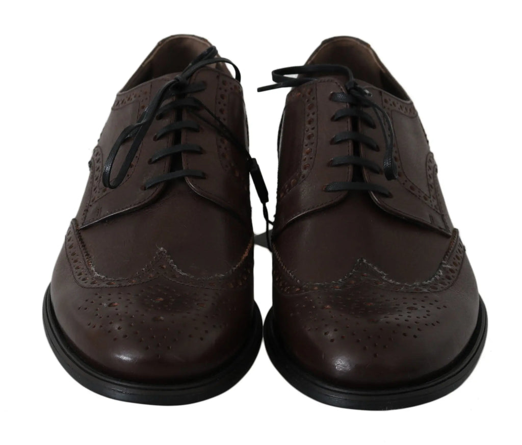 Dolce & Gabbana Brown Leather Brogue Derby Dress Shoes - Zeiniez