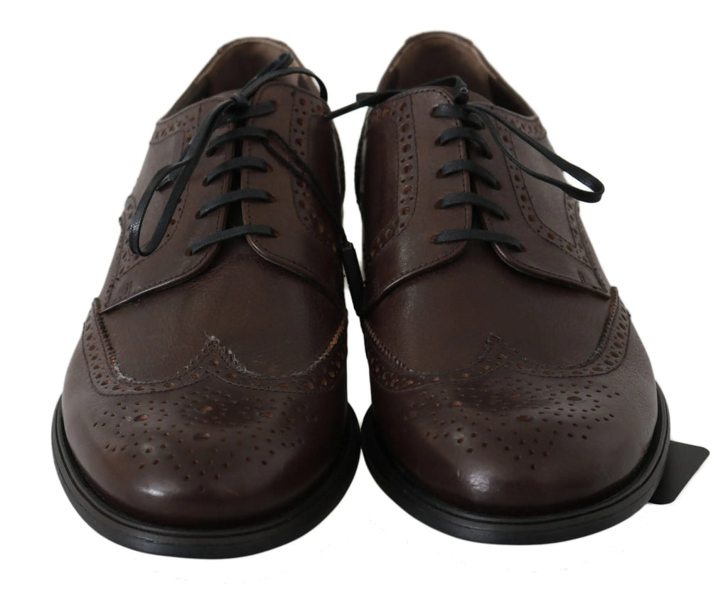 Dolce & Gabbana Brown Leather Brogue Derby Dress Shoes - Zeiniez