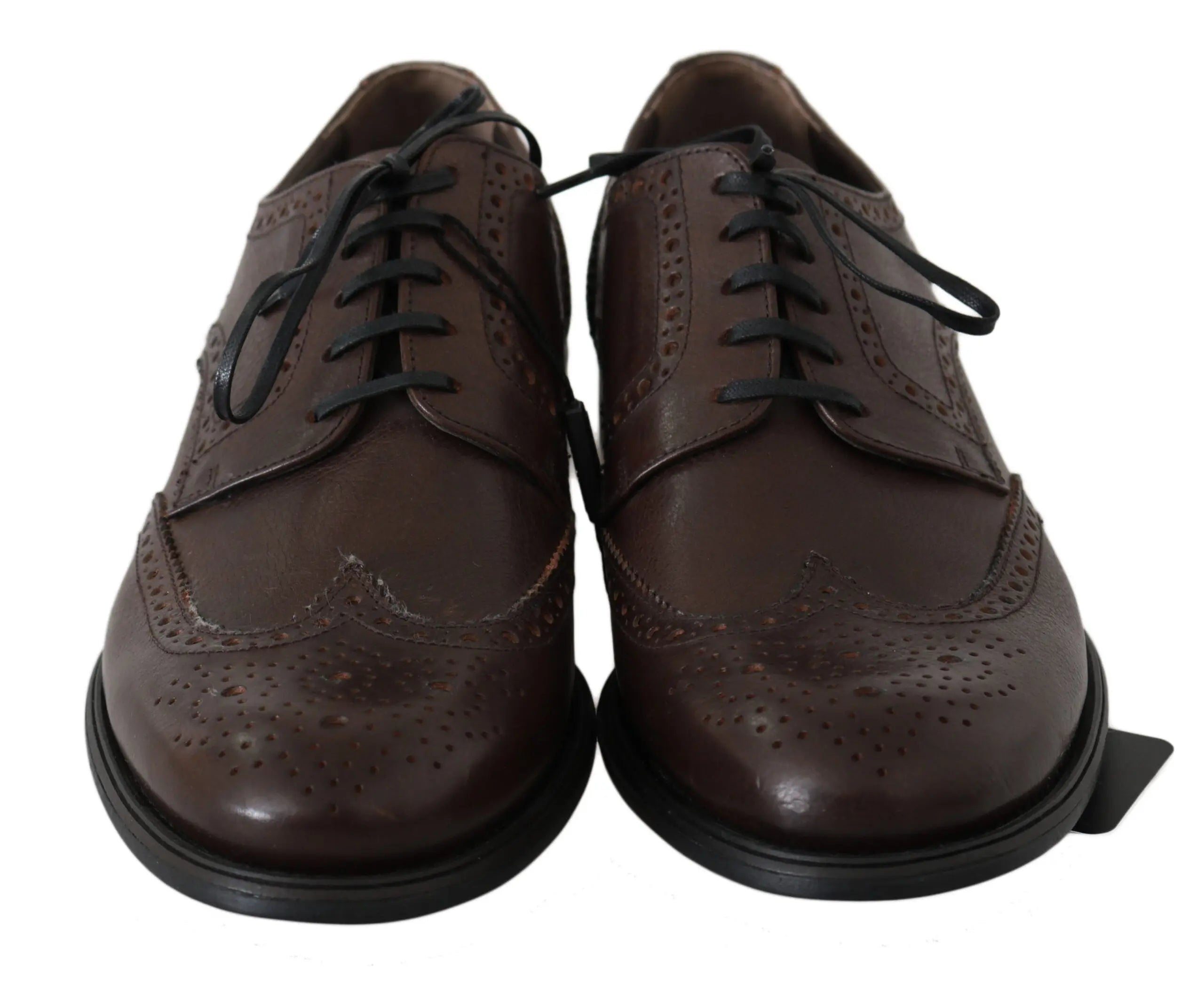 Dolce & Gabbana Brown Leather Brogue Derby Dress Shoes - Zeiniez