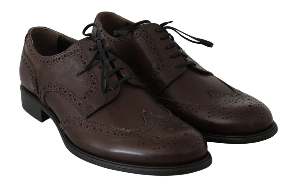 Dolce & Gabbana Brown Leather Brogue Derby Dress Shoes - Zeiniez