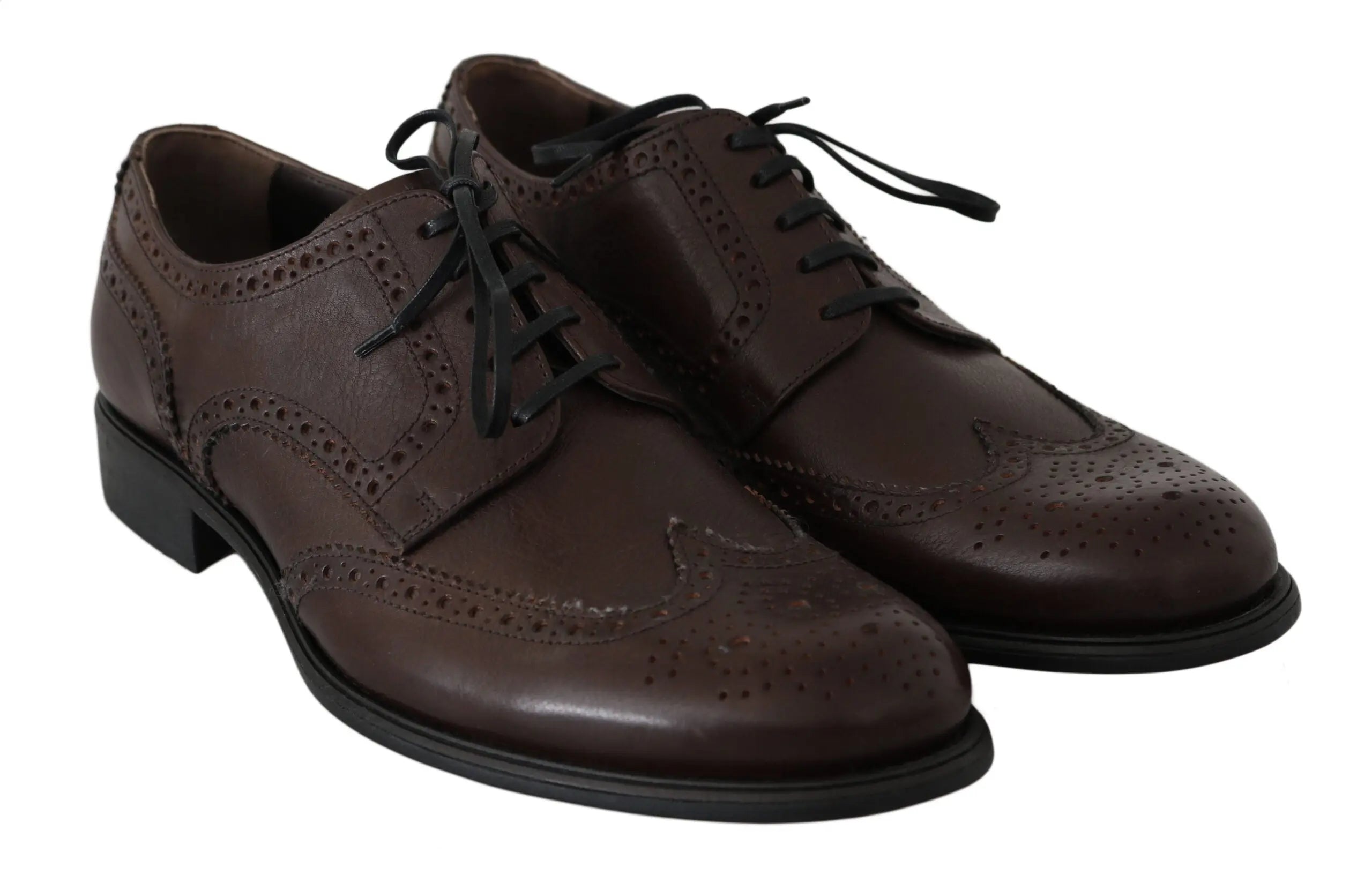 Dolce & Gabbana Brown Leather Brogue Derby Dress Shoes - Zeiniez