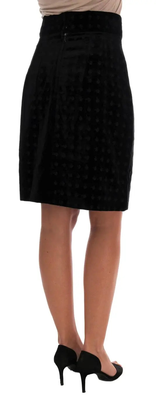 Dolce & Gabbana Dark Green Baroque Velvet Pencil Skirt - Zeiniez