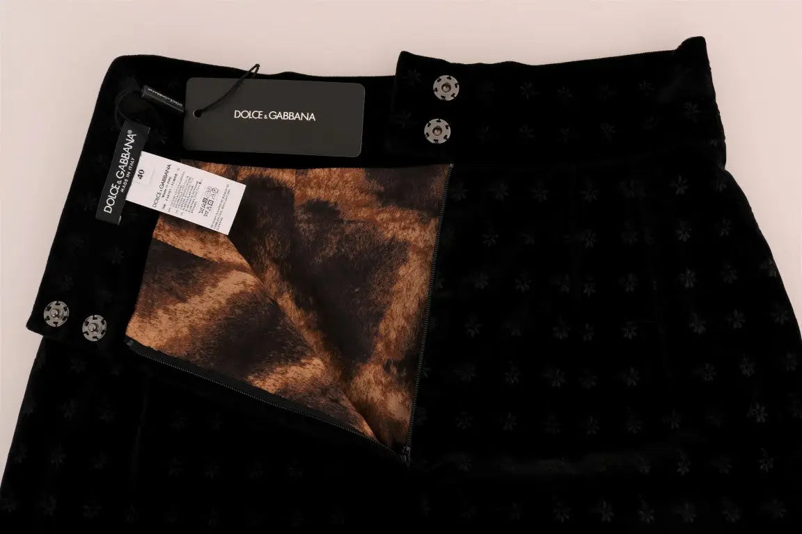 Dolce & Gabbana Dark Green Baroque Velvet Pencil Skirt - Zeiniez