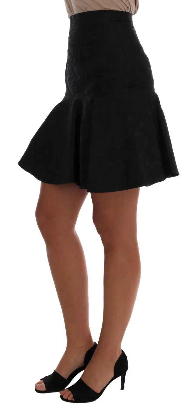 Dolce & Gabbana Black Floral Jacquard Silk A-Line Skirt - Zeiniez
