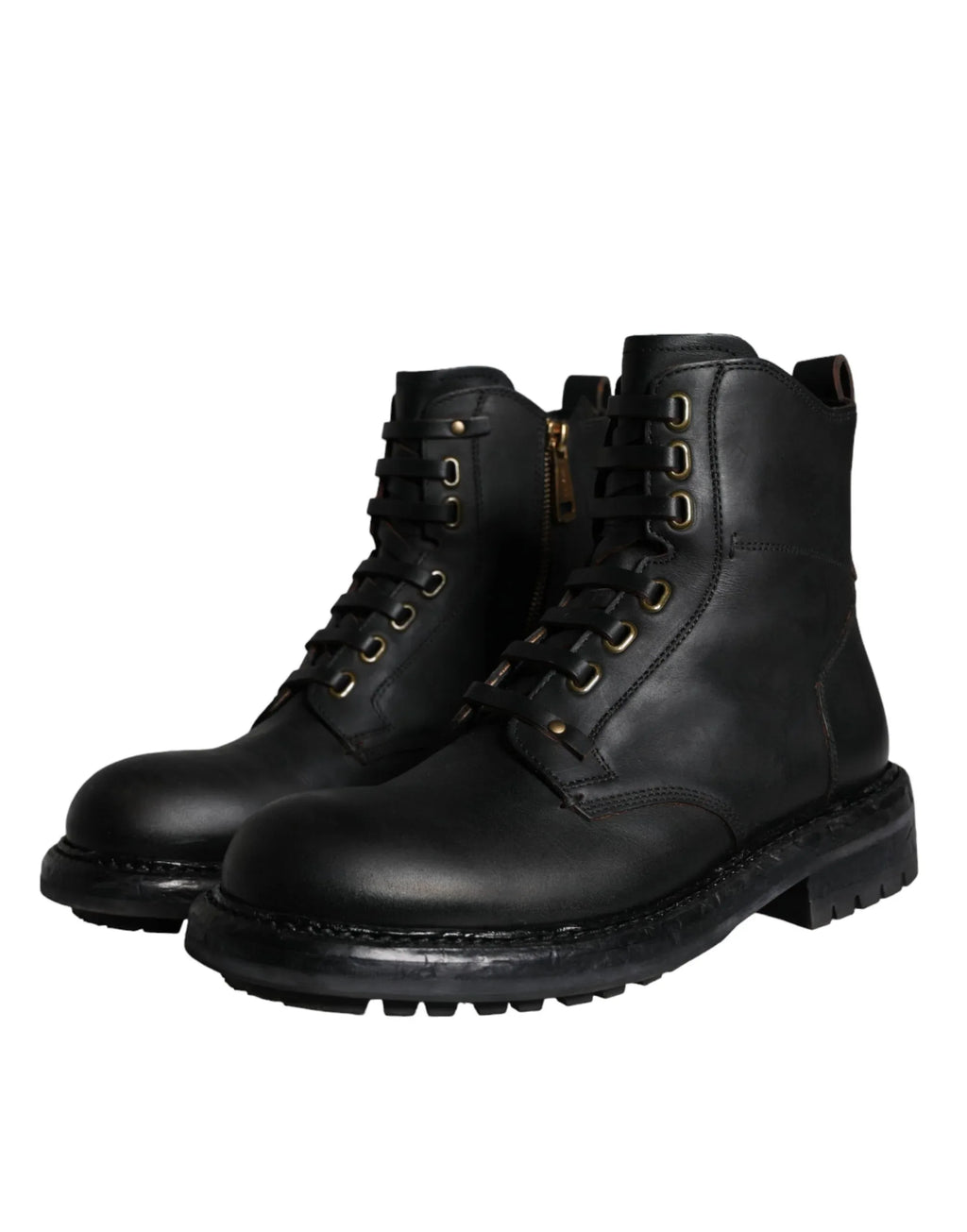 Dolce & Gabbana Black Lace Up Mid Calf Boots Men Shoes - Zeiniez