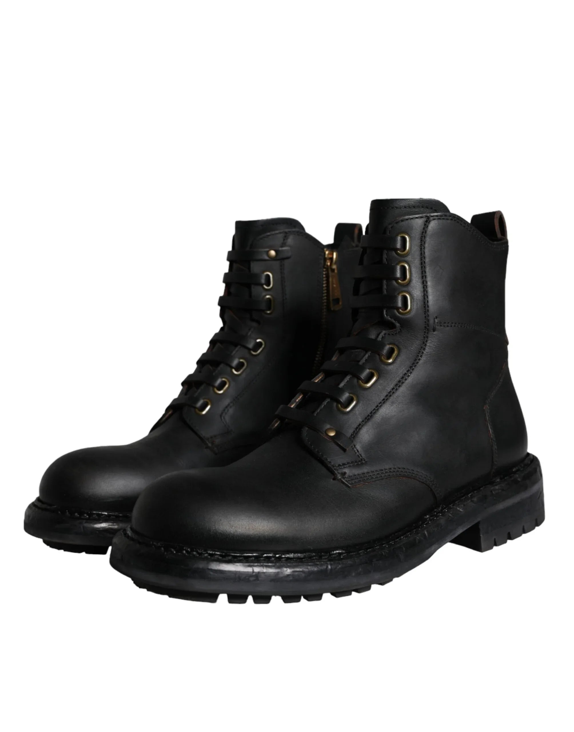 Dolce & Gabbana Black Lace Up Mid Calf Boots Men Shoes - Zeiniez