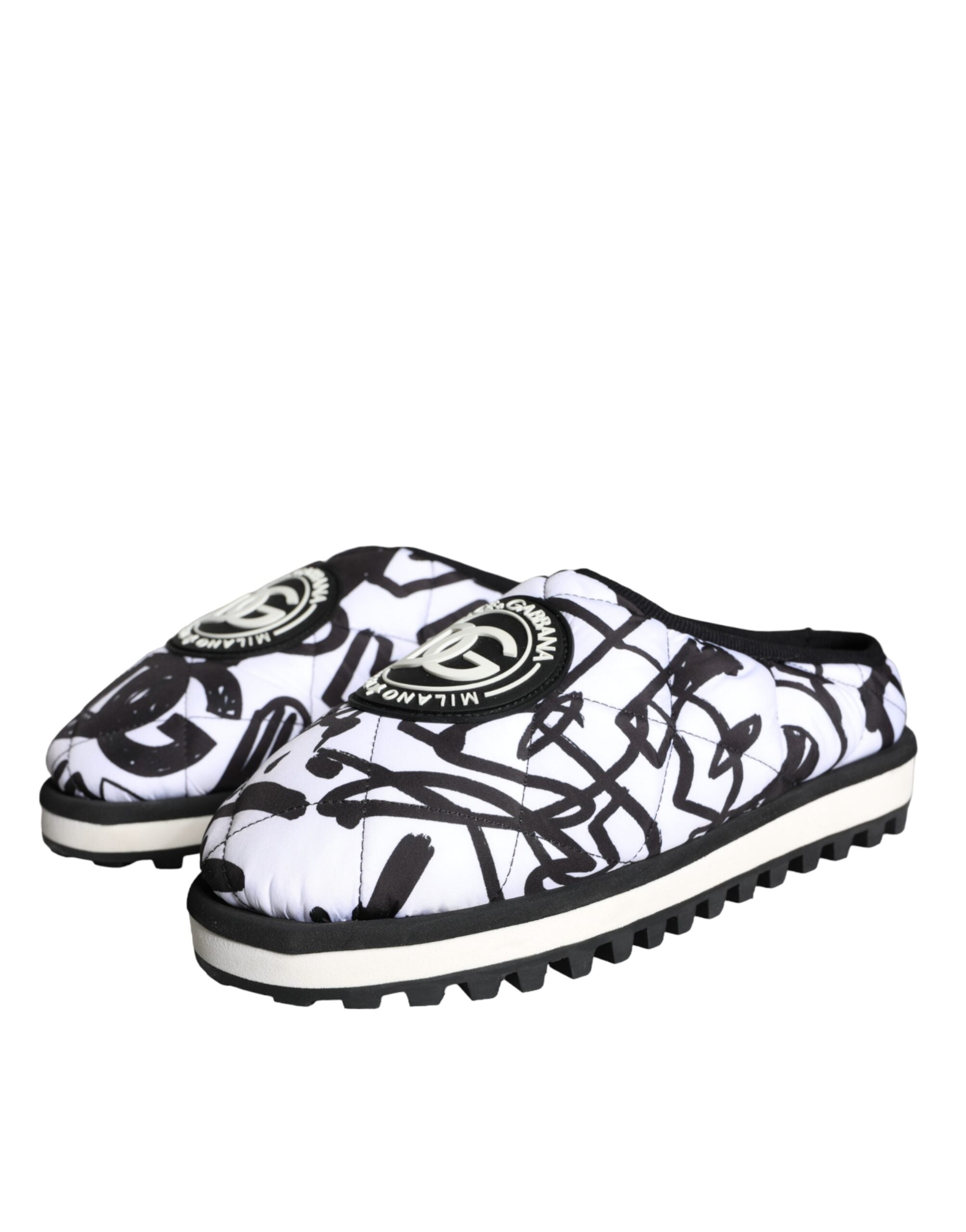 Dolce & Gabbana Black White Quilted Logo Sandals Slides Shoes - Zeiniez