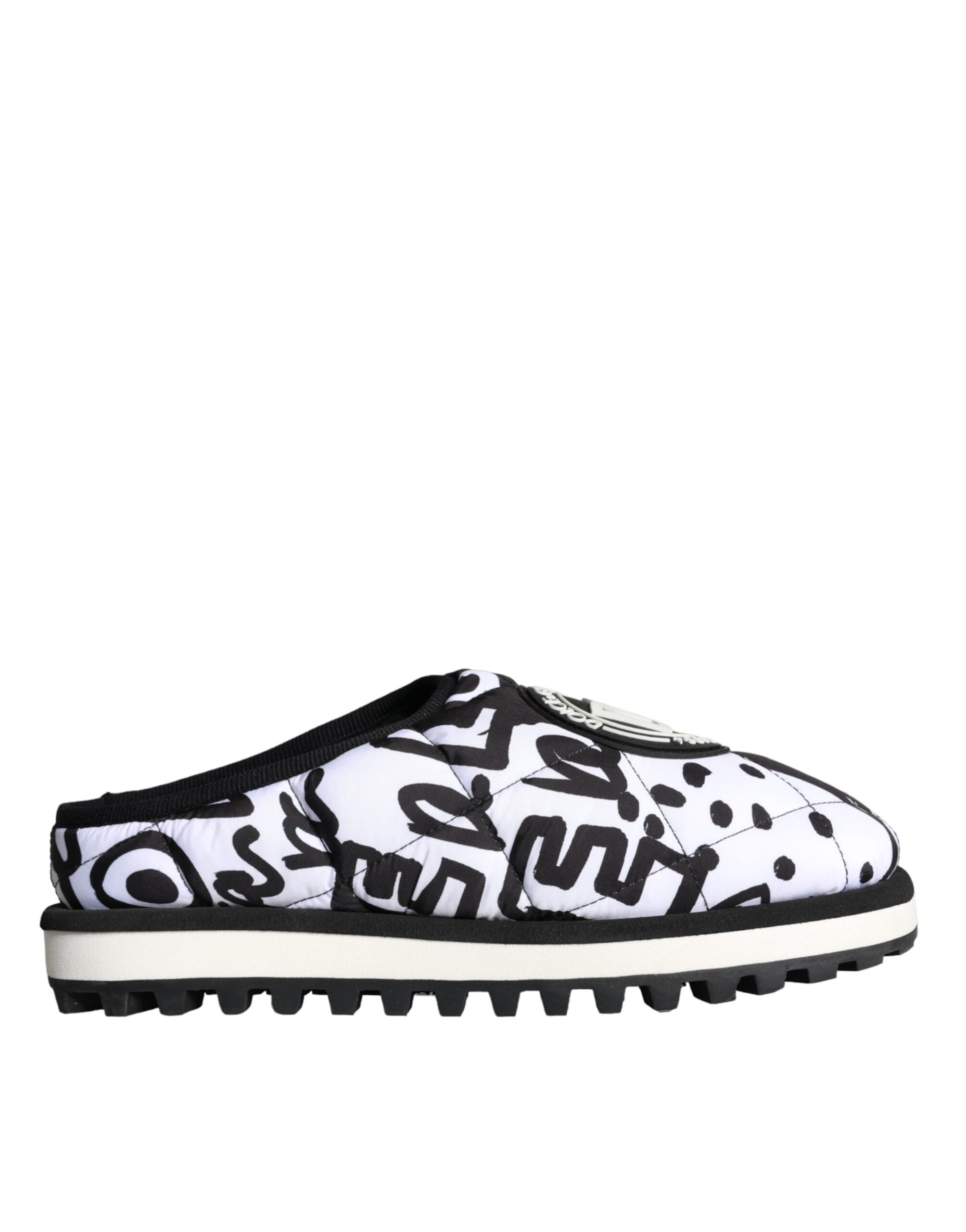 Dolce & Gabbana Black White Quilted Logo Sandals Slides Shoes - Zeiniez