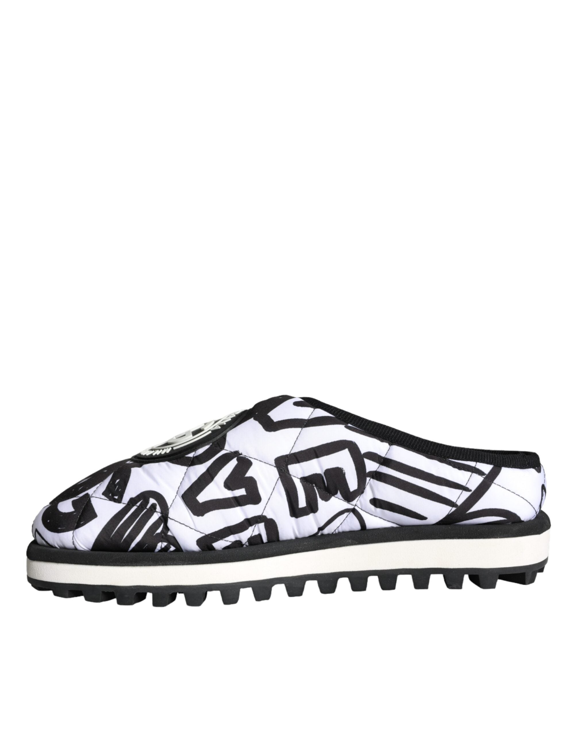 Dolce & Gabbana Black White Quilted Logo Sandals Slides Shoes - Zeiniez