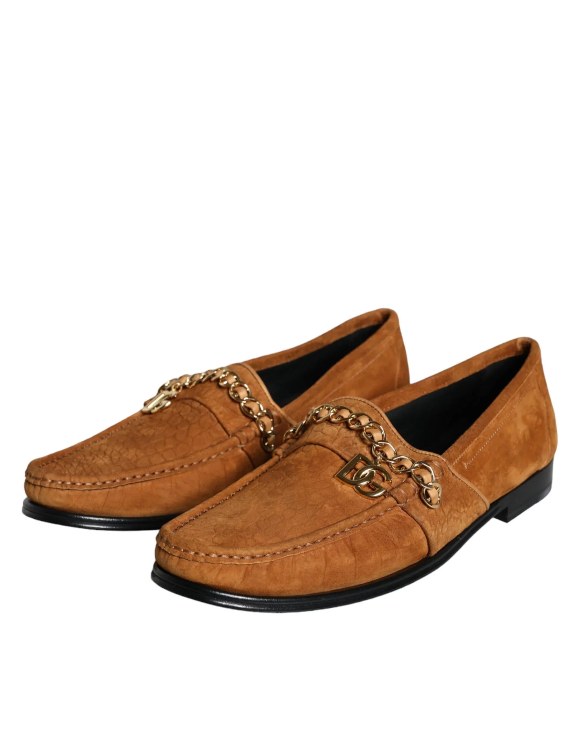 Dolce & Gabbana Brown Velvet Leather Logo Mocassin Slip On Shoes - Zeiniez