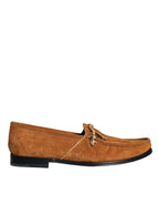 Dolce & Gabbana Brown Velvet Leather Logo Mocassin Slip On Shoes - Zeiniez