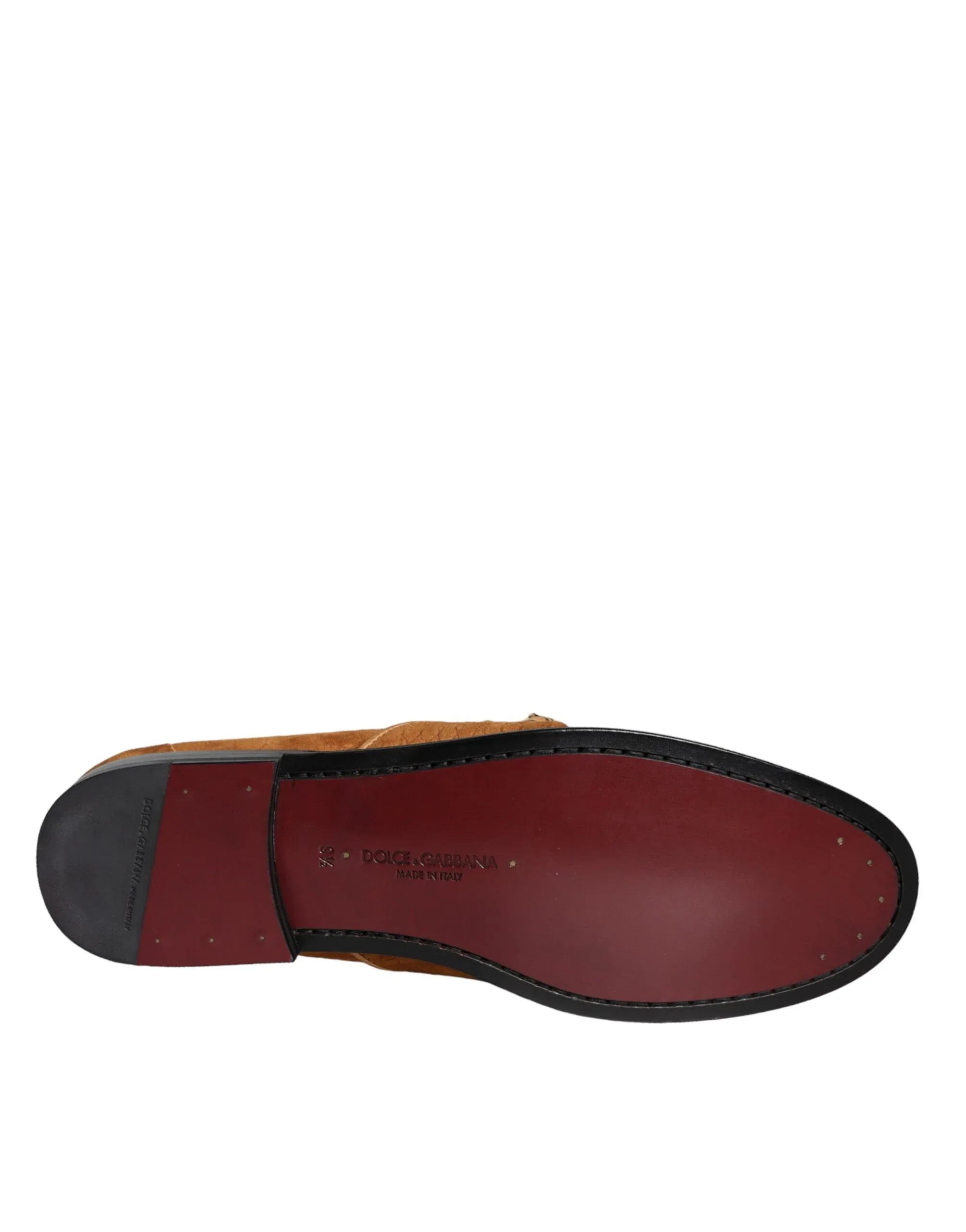 Dolce & Gabbana Brown Velvet Leather Logo Mocassin Slip On Shoes - Zeiniez