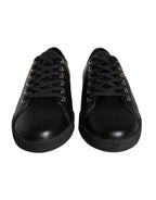 Dolce & Gabbana Black Gold Leather Classic Sneakers Shoes - Zeiniez