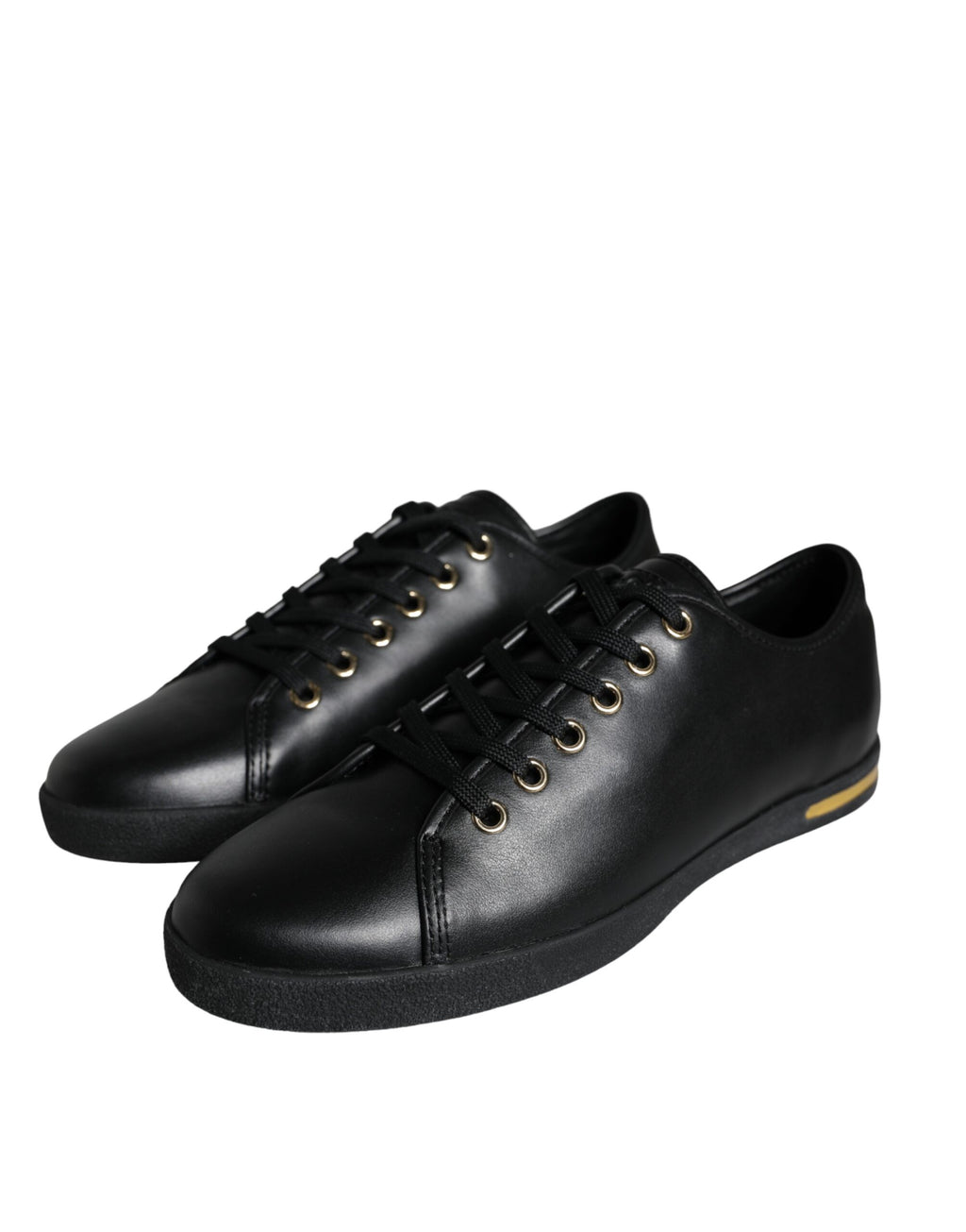 Dolce & Gabbana Black Gold Leather Classic Sneakers Shoes - Zeiniez