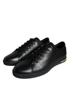 Dolce & Gabbana Black Gold Leather Classic Sneakers Shoes - Zeiniez