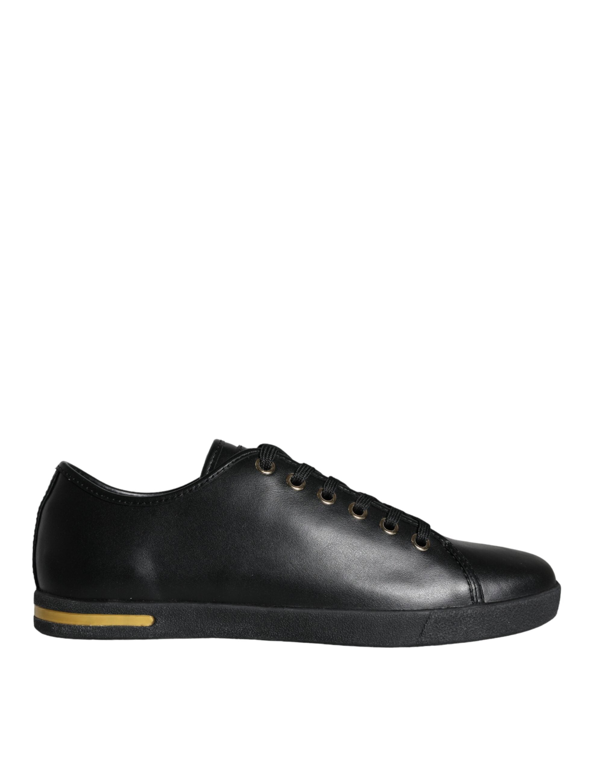 Dolce & Gabbana Black Gold Leather Classic Sneakers Shoes - Zeiniez