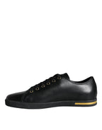 Dolce & Gabbana Black Gold Leather Classic Sneakers Shoes - Zeiniez