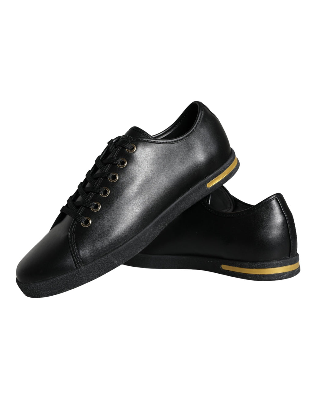 Dolce & Gabbana Black Gold Leather Classic Sneakers Shoes - Zeiniez