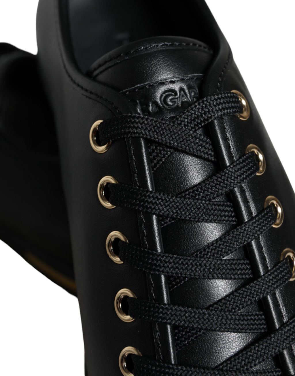 Dolce & Gabbana Black Gold Leather Classic Sneakers Shoes - Zeiniez