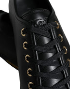 Dolce & Gabbana Black Gold Leather Classic Sneakers Shoes - Zeiniez