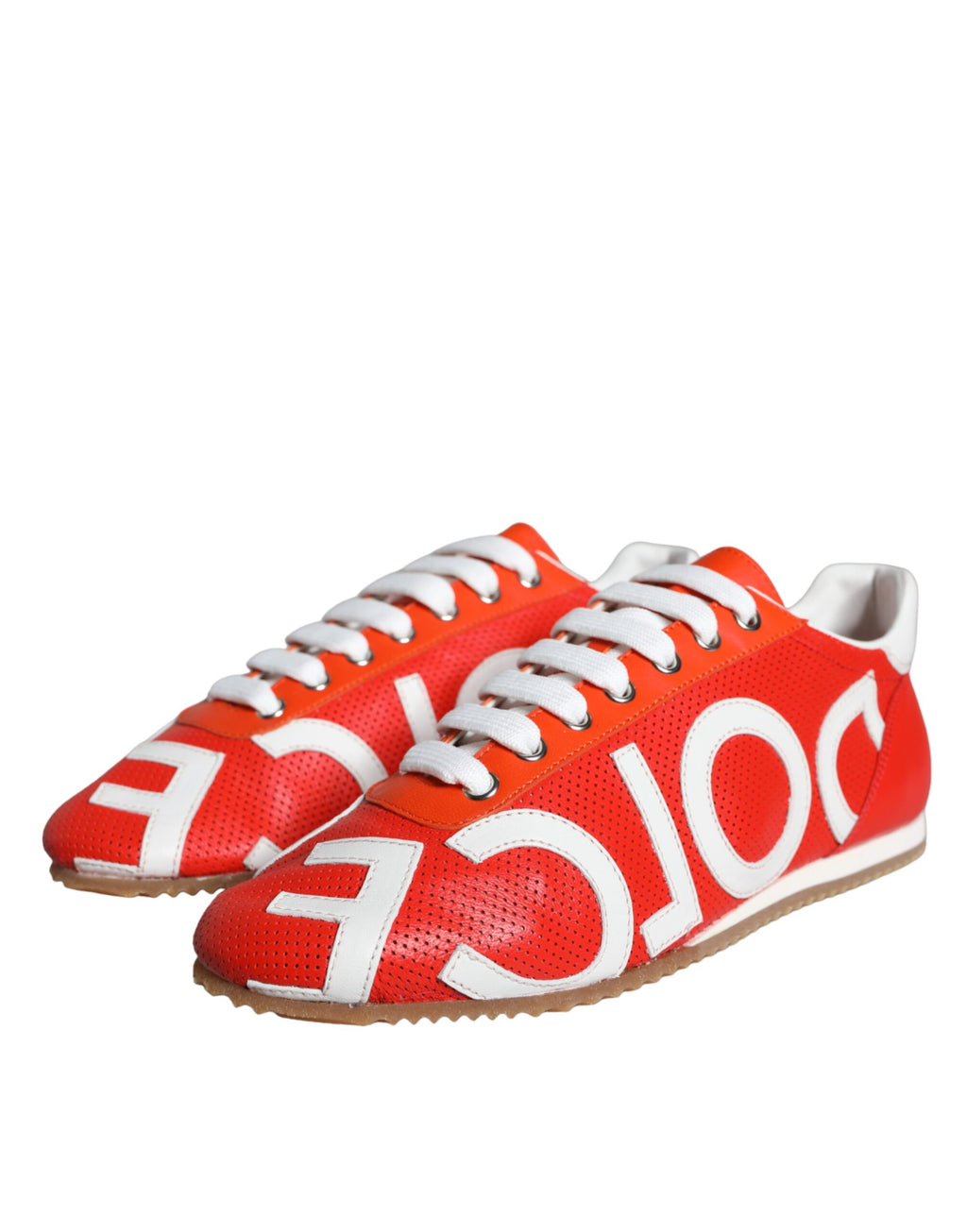 Dolce & Gabbana Red White Leather Logo Casual Sneakers Shoes - Zeiniez