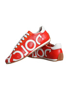 Dolce & Gabbana Red White Leather Logo Casual Sneakers Shoes - Zeiniez