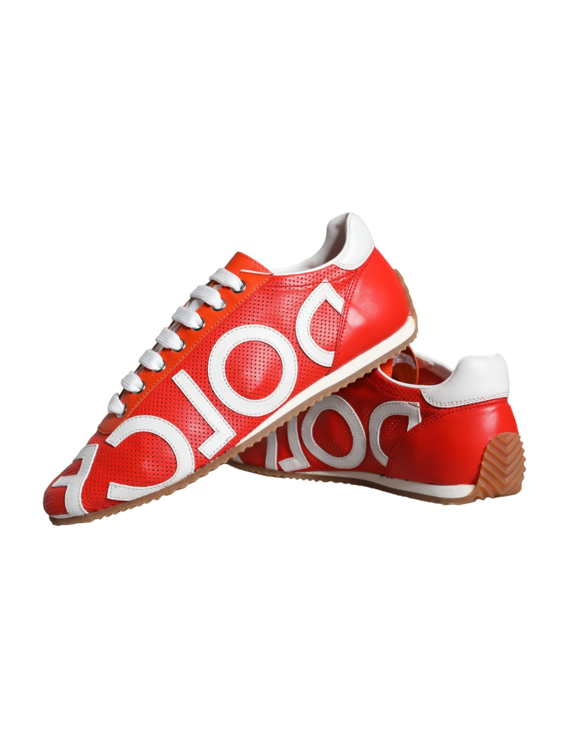 Dolce & Gabbana Red White Leather Logo Casual Sneakers Shoes - Zeiniez