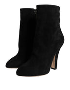 Dolce & Gabbana Black Suede Leather Mid Calf Boots Shoes - Zeiniez