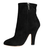 Dolce & Gabbana Black Suede Leather Mid Calf Boots Shoes - Zeiniez
