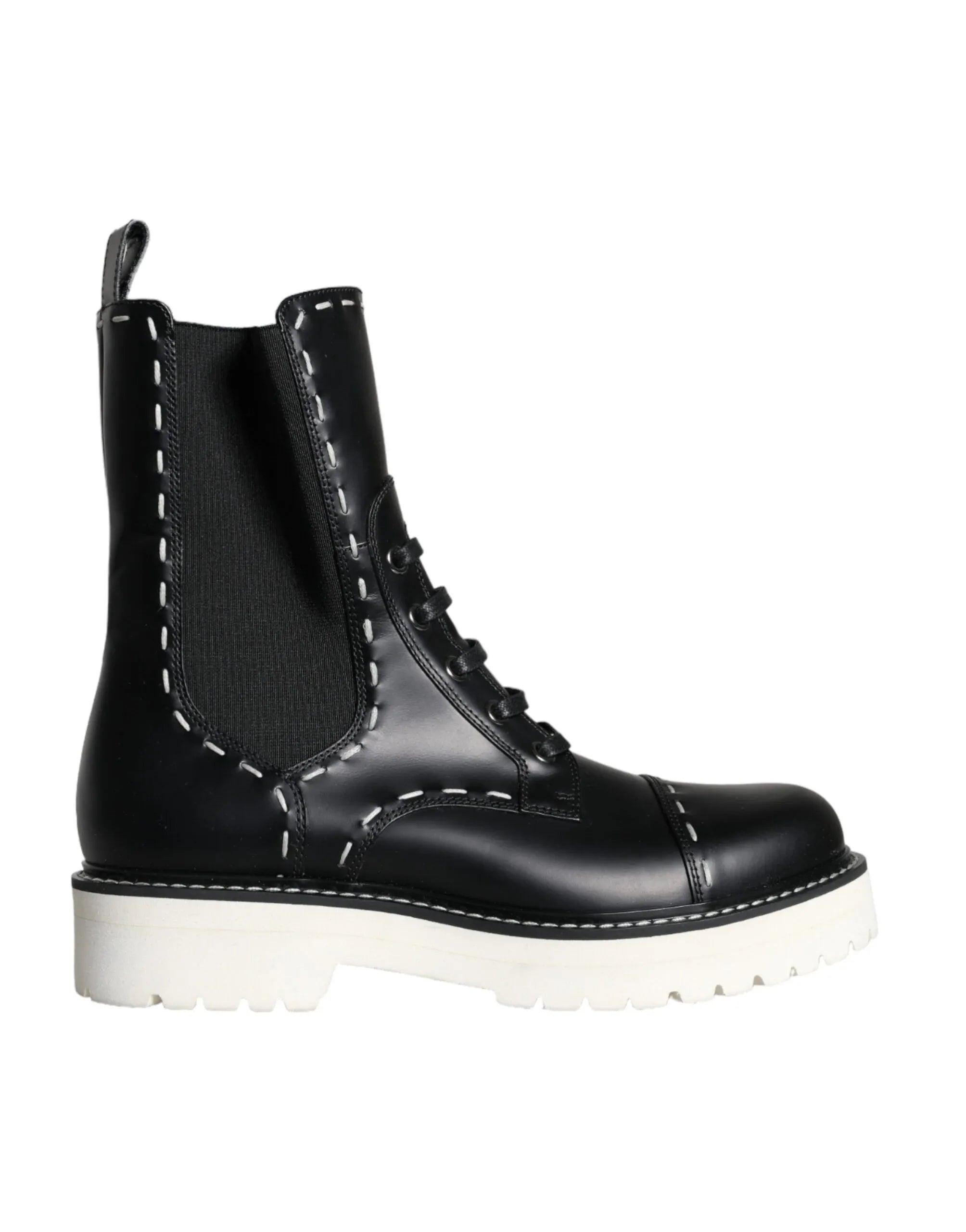 Dolce & Gabbana Black Leather Combat Mid Calf Boots Shoes - Zeiniez
