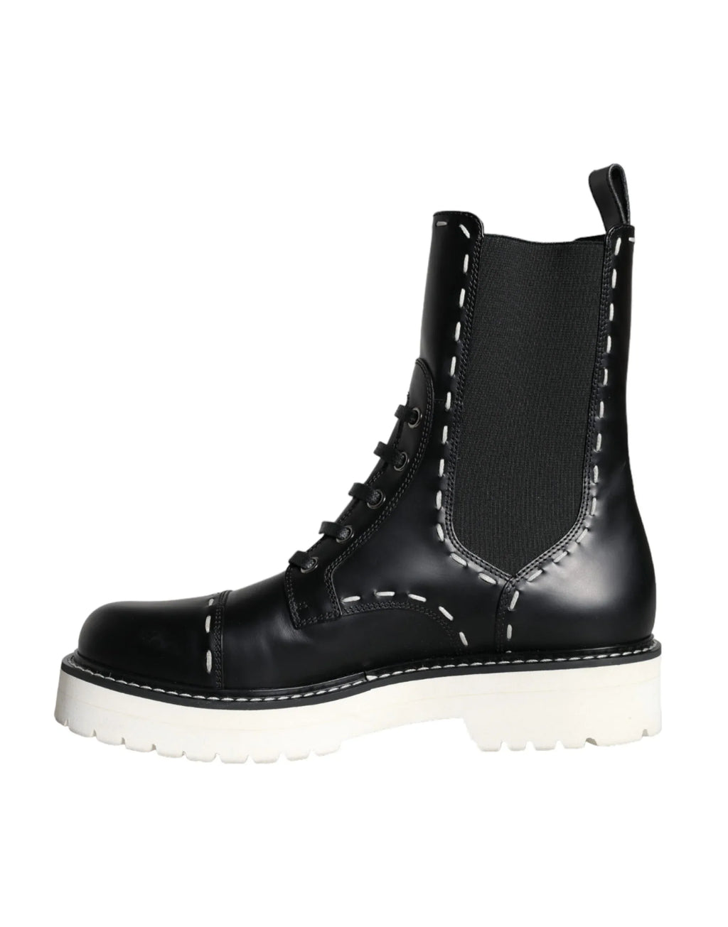 Dolce & Gabbana Black Leather Combat Mid Calf Boots Shoes - Zeiniez
