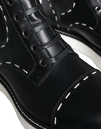 Dolce & Gabbana Black Leather Combat Mid Calf Boots Shoes - Zeiniez
