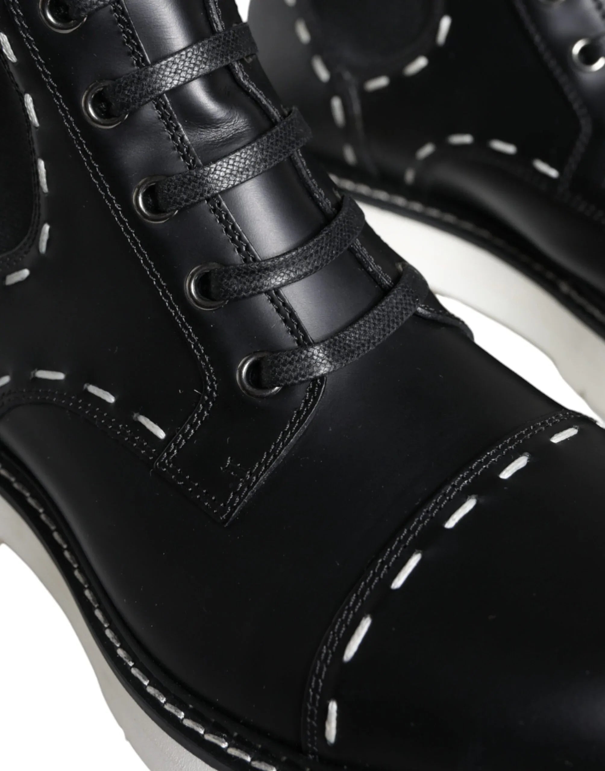 Dolce & Gabbana Black Leather Combat Mid Calf Boots Shoes - Zeiniez