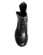 Dolce & Gabbana Black Leather Combat Mid Calf Boots Shoes - Zeiniez